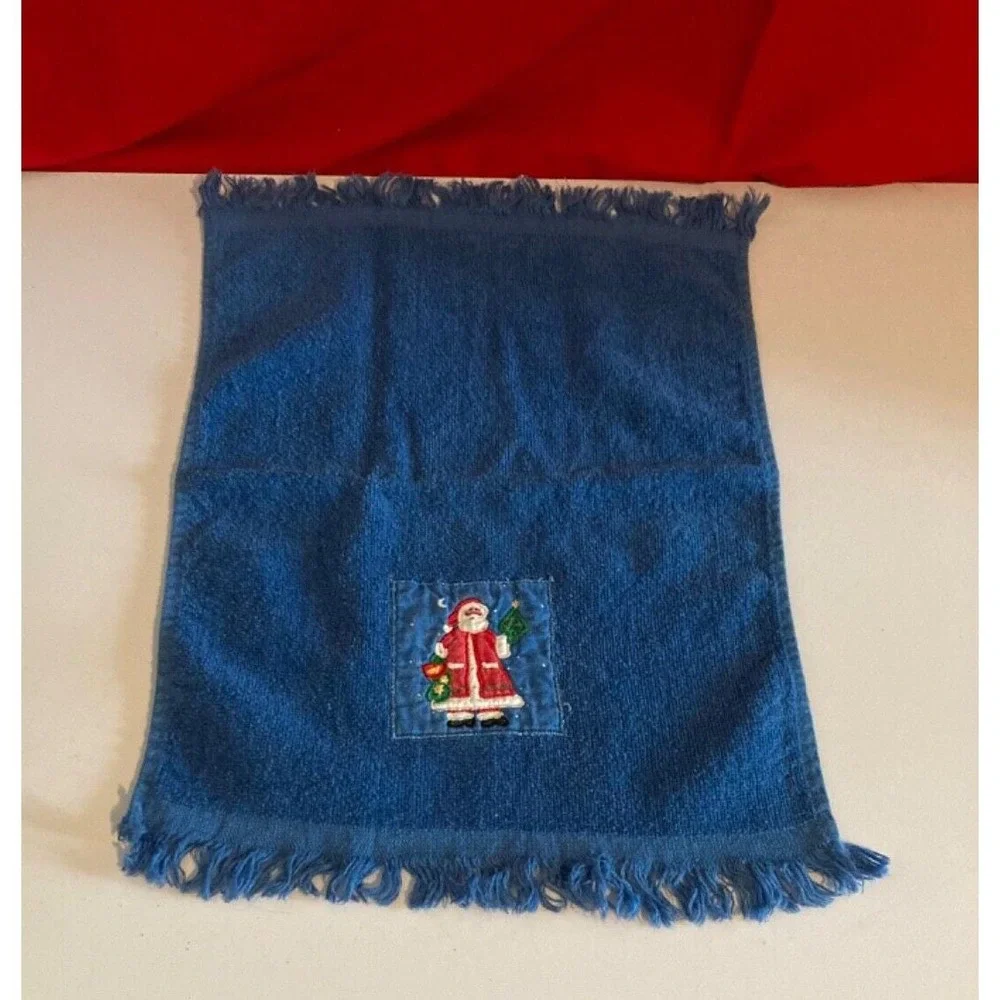 6 Christmas Finger Towel Set Embroidered Applique Holiday Winter Home Vintage